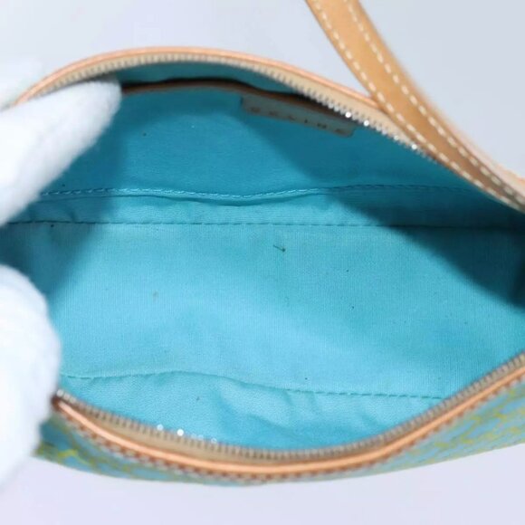 CELINE Macadam Canvas Accessory Pouch Light Blue Yellow Brown Auth - Picture 14 of 16